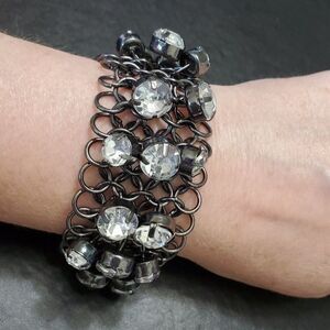 Dark gray rhinestone bracelet dark silver 7-8"